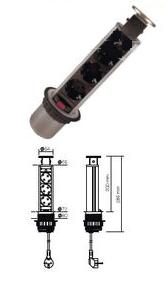 Блок розеток выдвижной вертикальный,3 розетки EURO,250В,max 3500Вт , серебристая ,кабель 1,8м