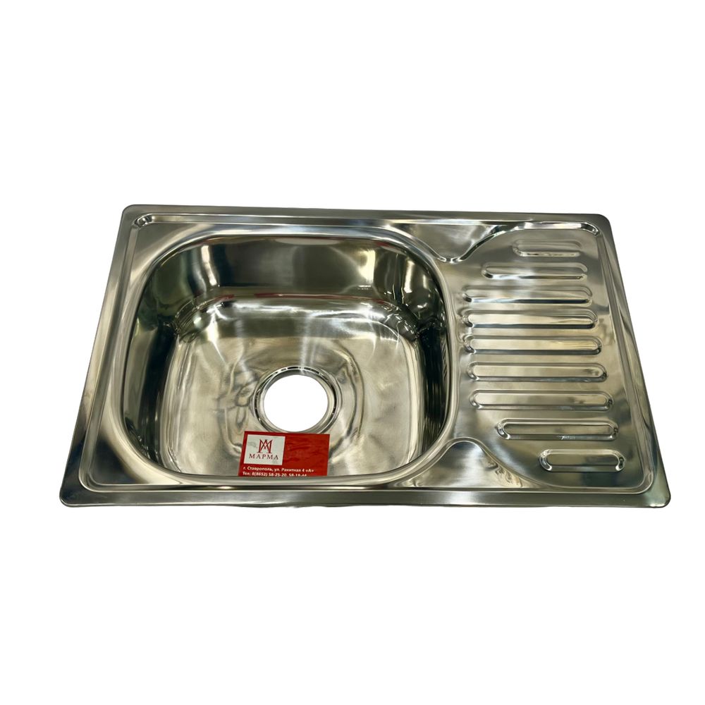 Мойка кухон.врезная 660х430х180 полированная с серым сифоном (10)