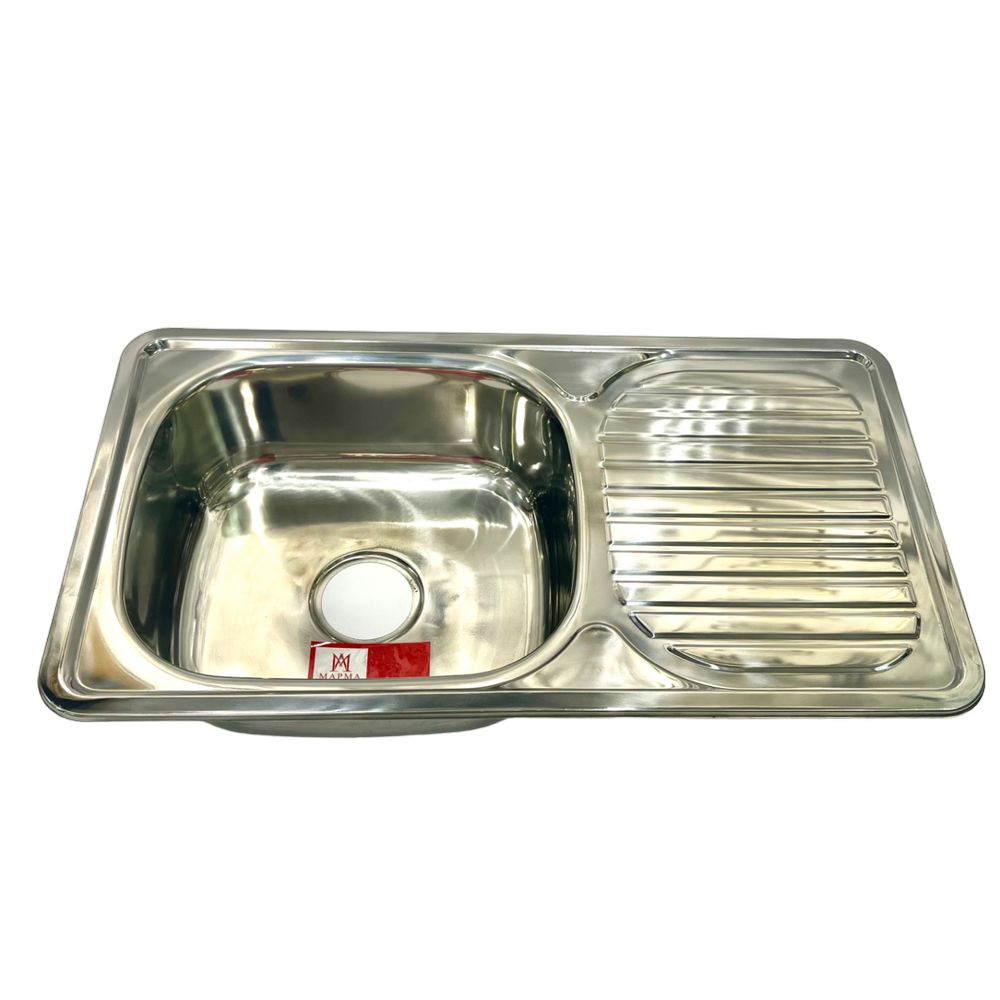 Мойка кухон.врезная 760х420х180 полированная с серым сифоном (10)